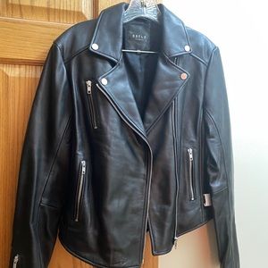 DSTLD Black leather moto jacket